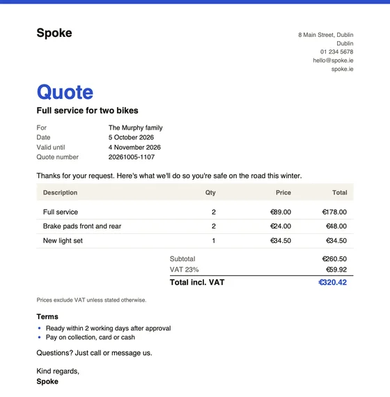 Quote: PDF with VAT and blanks to fill in