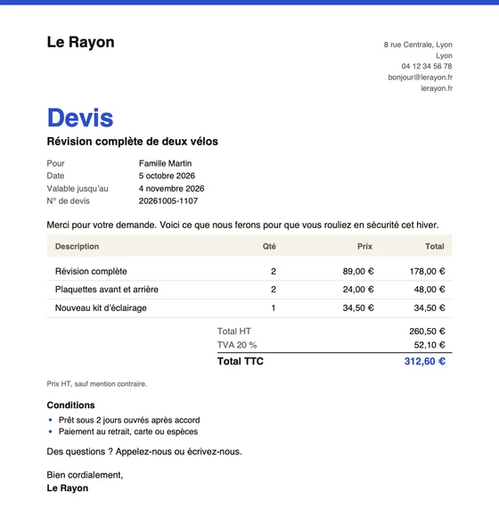 Devis: PDF avec TVA et champs à compléter